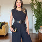 SLEEVELESS WIDE-LEG BELTED JUMPSUIT – BLACK