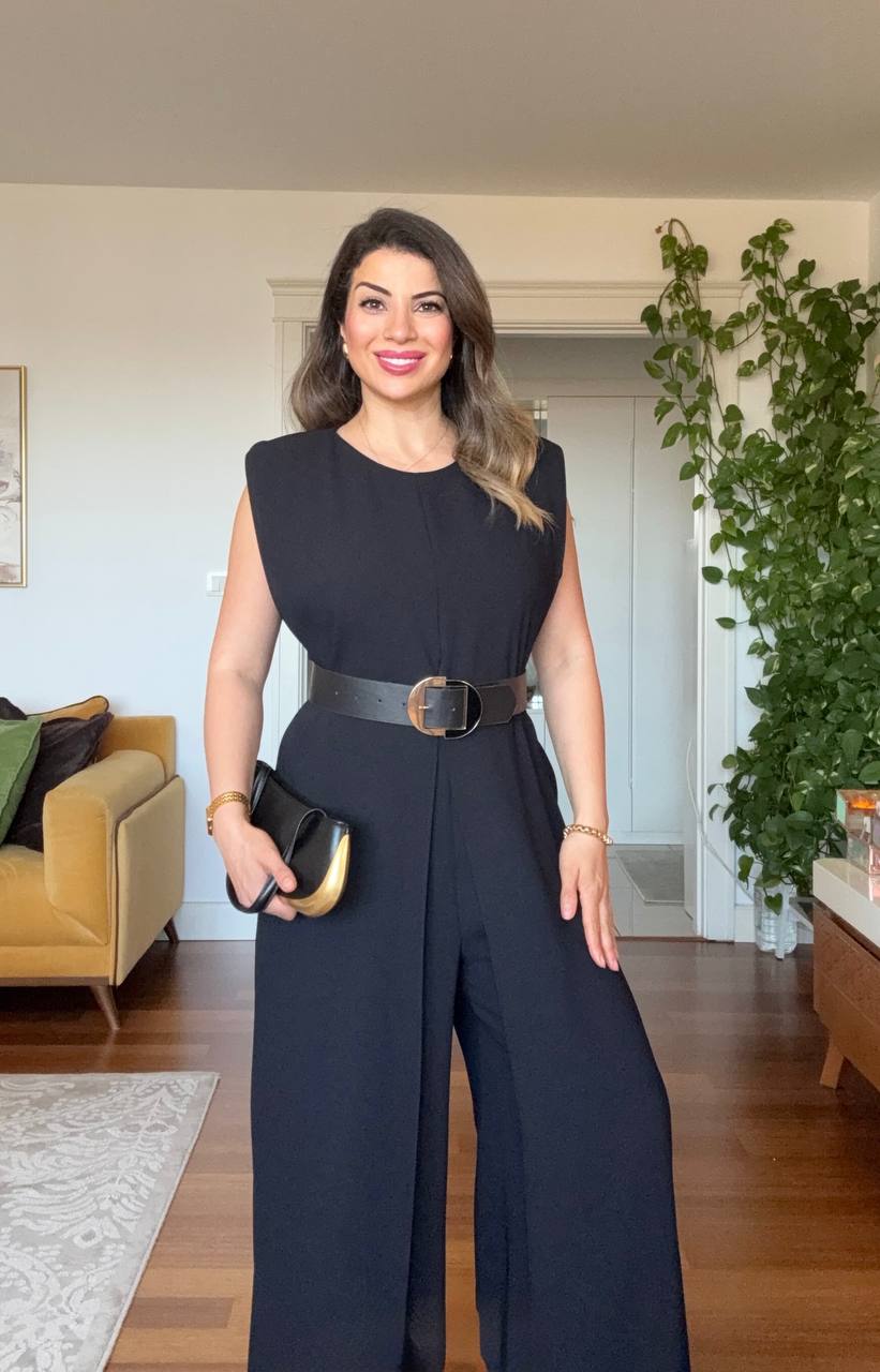 SLEEVELESS WIDE-LEG BELTED JUMPSUIT – BLACK