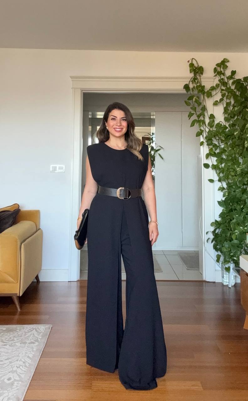 SLEEVELESS WIDE-LEG BELTED JUMPSUIT – BLACK