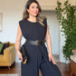 SLEEVELESS WIDE-LEG BELTED JUMPSUIT – BLACK