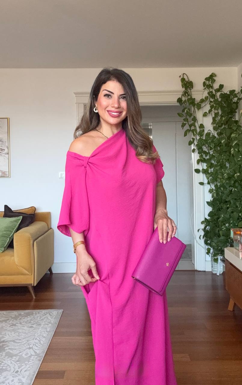 ASYMMETRICAL ONE-SHOULDER MAXI DRESS – FUCHSIA