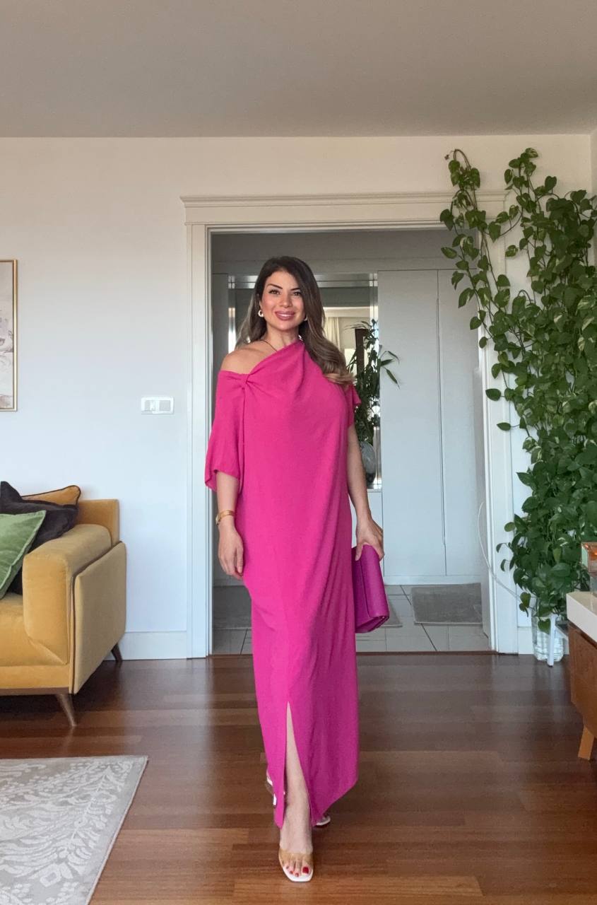 ASYMMETRICAL ONE-SHOULDER MAXI DRESS – FUCHSIA