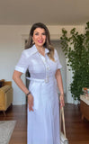 NATURAL LINEN SUMMER DRESS - WHITE