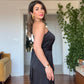 ONE SHOULDER SATIN MAXI DRESS BLACK