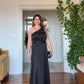ONE SHOULDER SATIN MAXI DRESS BLACK