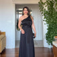 ONE SHOULDER SATIN MAXI DRESS BLACK