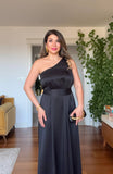 ONE SHOULDER SATIN MAXI DRESS BLACK