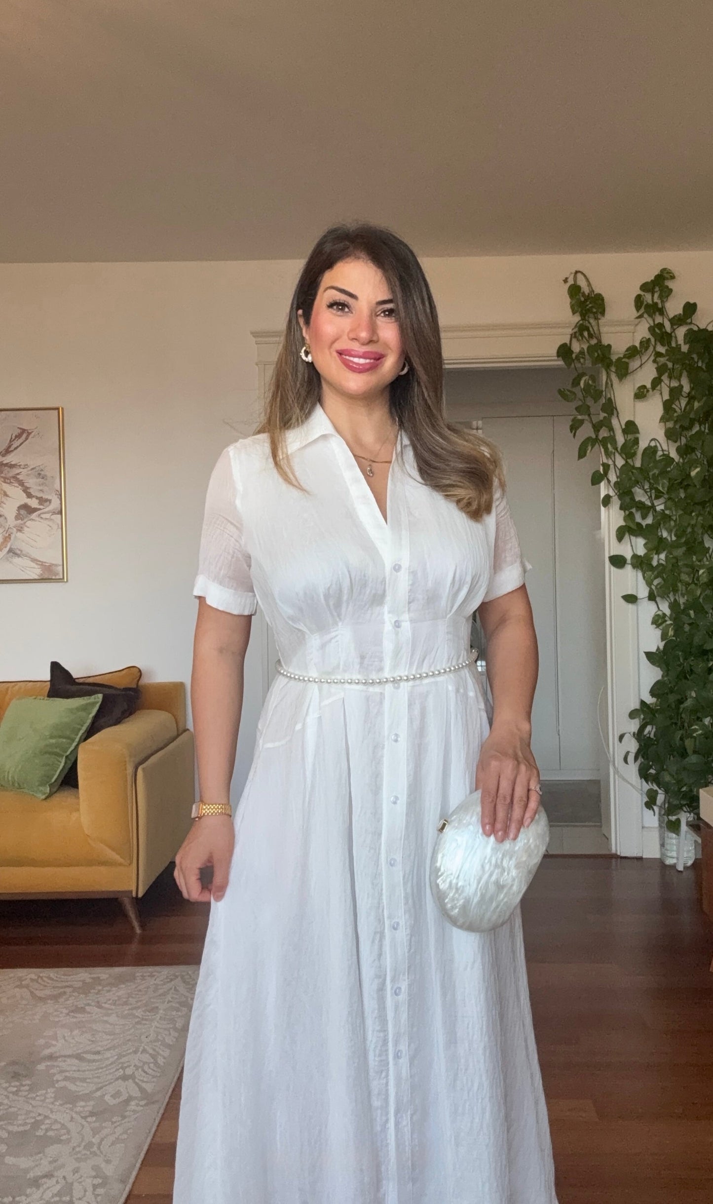 PRINCESS MODEL SHIMMERY SHIRT DRESS - WHİTE