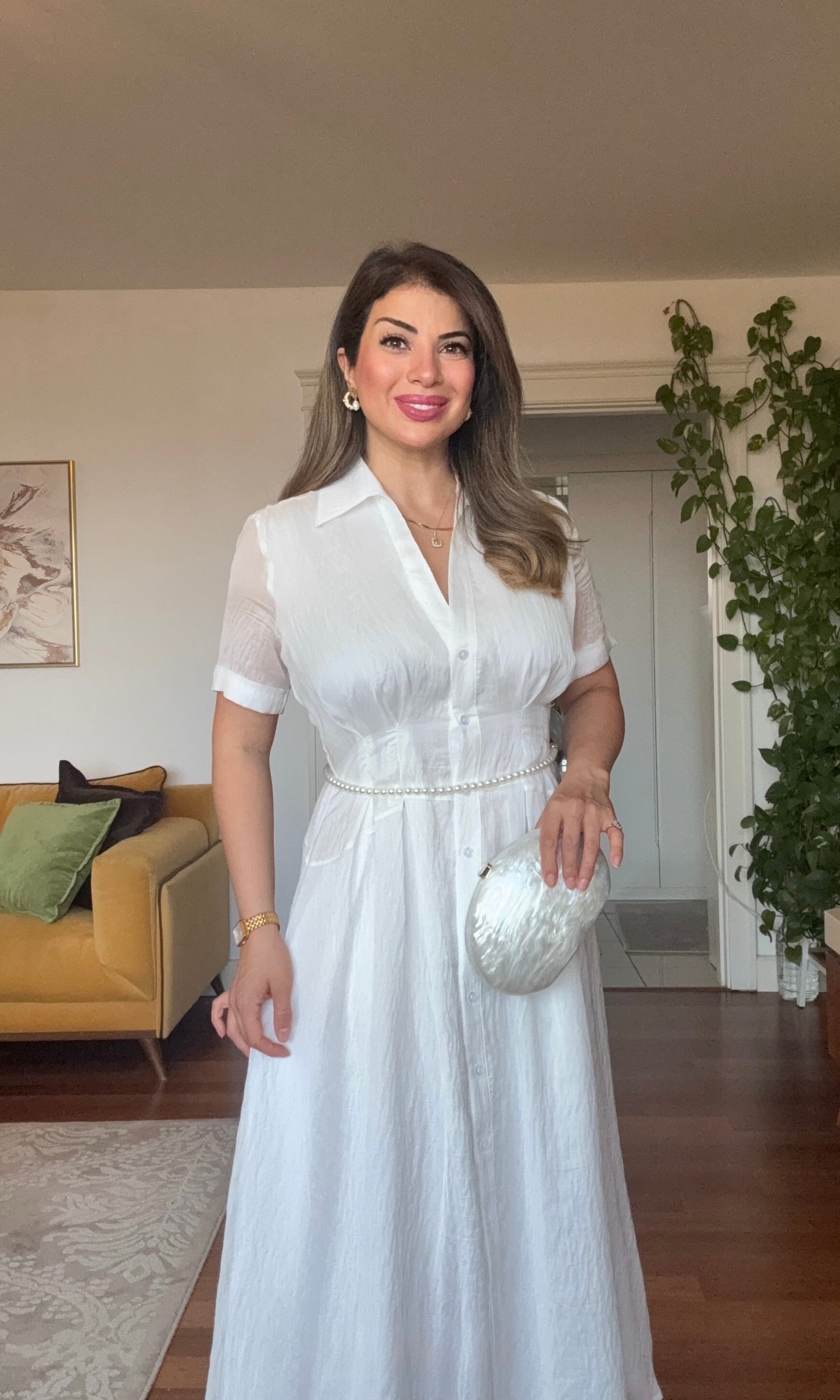 PRINCESS MODEL SHIMMERY SHIRT DRESS - WHİTE