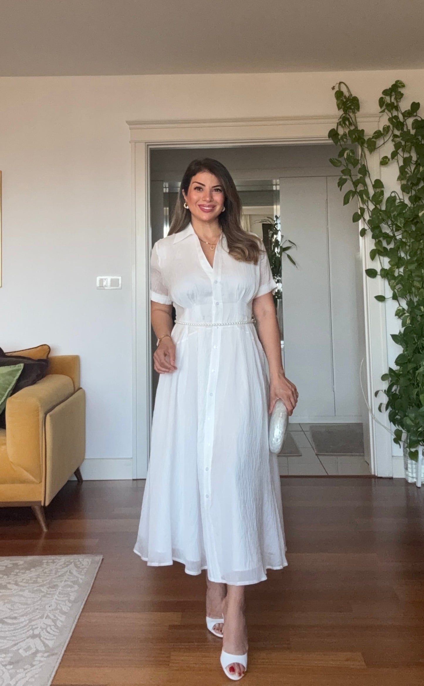 PRINCESS MODEL SHIMMERY SHIRT DRESS - WHİTE