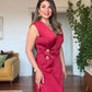 GOLD BUTTON DETAIL WRAP DRESS – BURGUNDY