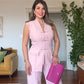 LACE DETAIL SLEEVELESS JACKET SET - POWDER PINK