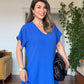 V-NECK OVERSIZED MAXI DRESS - SAX BLUE