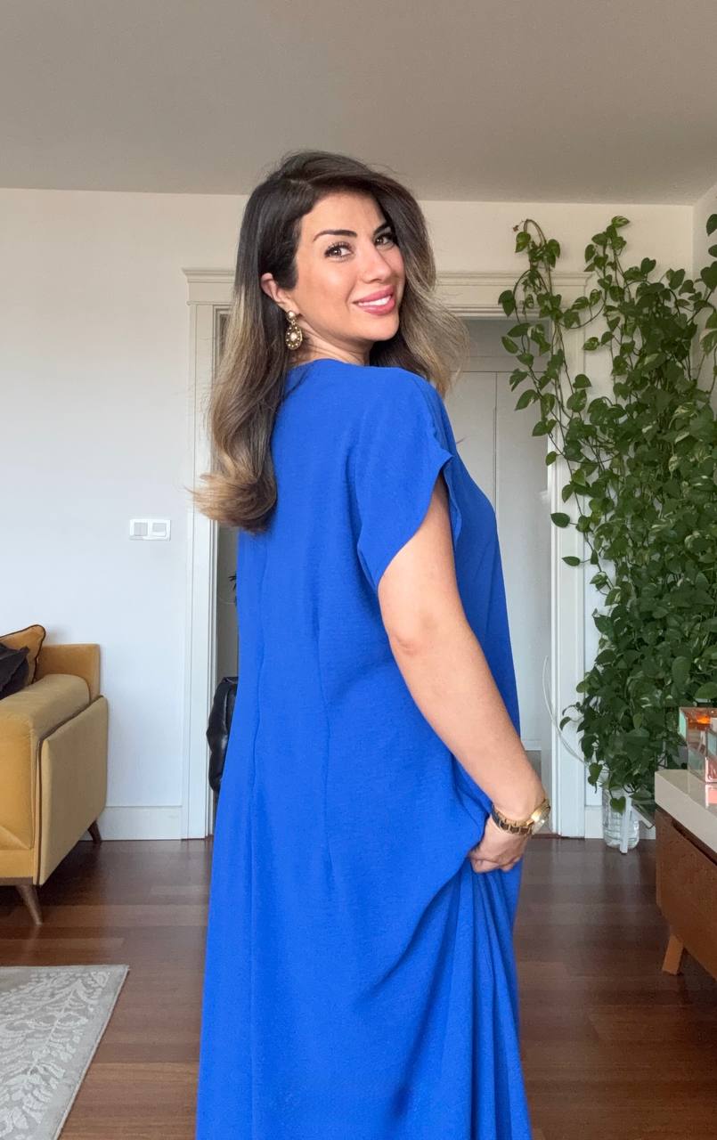 V-NECK OVERSIZED MAXI DRESS - SAX BLUE