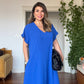 V-NECK OVERSIZED MAXI DRESS - SAX BLUE