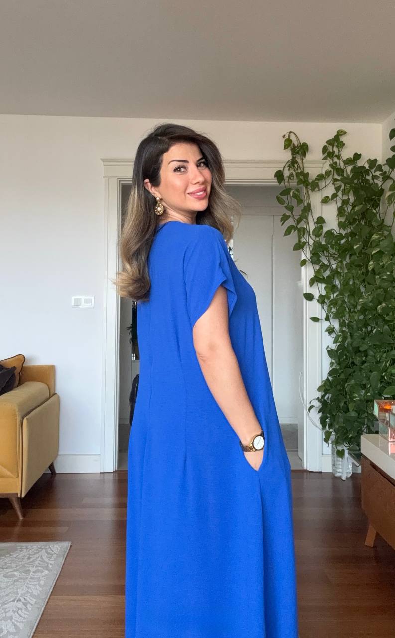 V-NECK OVERSIZED MAXI DRESS - SAX BLUE