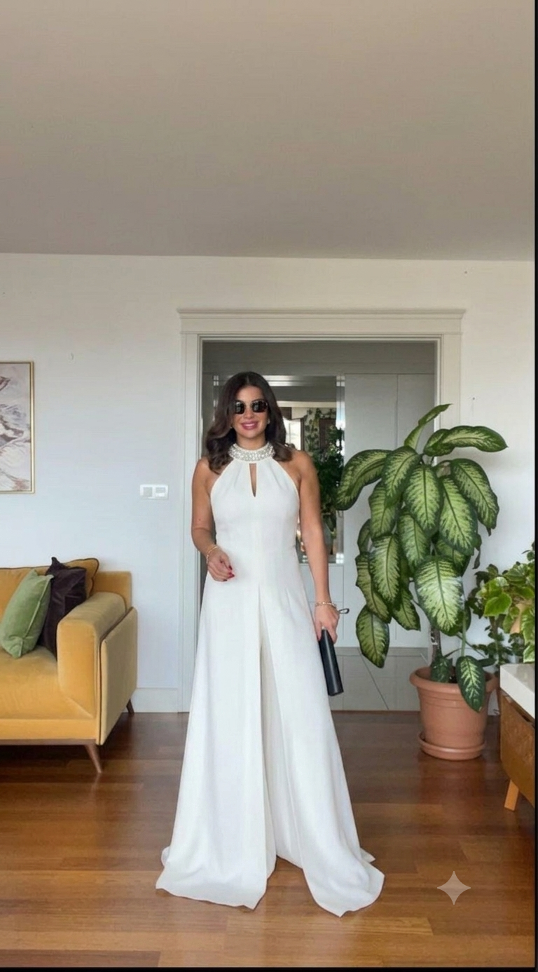 SPECIAL DESIGN SLIT JUMPSUIT - WHİTE
