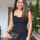 SWEETHEART NECKLINE MIDI DRESS - BLACK