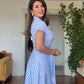 BLUE WHITE STRIPED LACE HEM MIDI SHIRT DRESS – BLUE