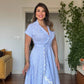 BLUE WHITE STRIPED LACE HEM MIDI SHIRT DRESS – BLUE
