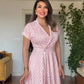 BLUE WHITE STRIPED LACE HEM MIDI SHIRT DRESS – PINK