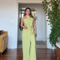 HALTER NECK BELTED WIDE LEG JUMPSUIT - LIME