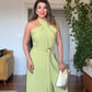HALTER NECK BELTED WIDE LEG JUMPSUIT - LIME
