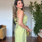 HALTER NECK BELTED WIDE LEG JUMPSUIT - LIME