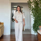 SHORT SLEEVE JACKET AND PALAZZO PANTS CO-ORD SET - SAND BEIGE