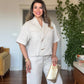 SHORT SLEEVE JACKET AND PALAZZO PANTS CO-ORD SET - SAND BEIGE
