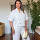 SHORT SLEEVE JACKET AND PALAZZO PANTS CO-ORD SET - WHİTE