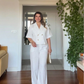 SHORT SLEEVE JACKET AND PALAZZO PANTS CO-ORD SET - WHİTE