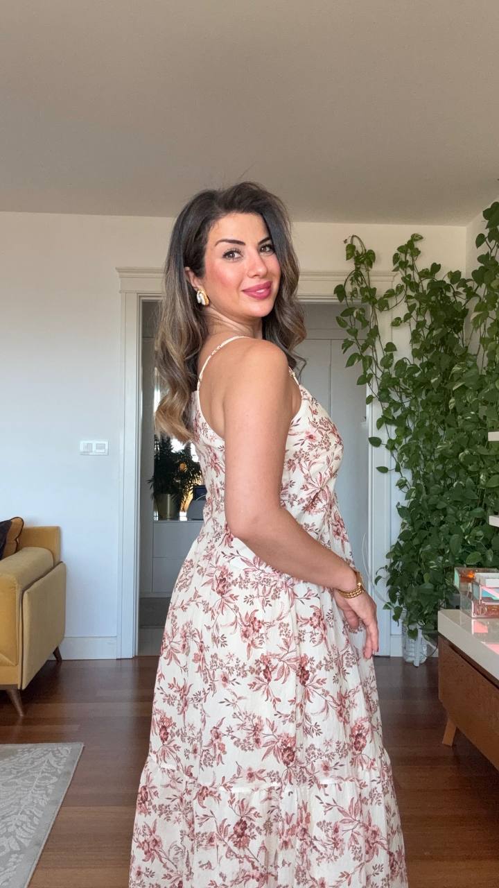 STRAPPY FLORAL MAXI DRESS ECRU