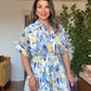 LEMON PRINT SHIRT COLLAR MAXI DRESS - BLUE