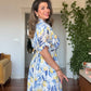LEMON PRINT SHIRT COLLAR MAXI DRESS - BLUE