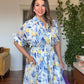 LEMON PRINT SHIRT COLLAR MAXI DRESS - BLUE