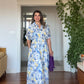 LEMON PRINT SHIRT COLLAR MAXI DRESS - BLUE