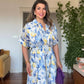 LEMON PRINT SHIRT COLLAR MAXI DRESS - BLUE