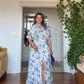 LEMON PRINT SHIRT COLLAR MAXI DRESS - BLUE