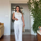 SLEEVELESS BUTTON-DETAIL BLAZER AND WIDE-LEG PANTS SET - WHITE