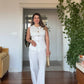 SLEEVELESS BUTTON-DETAIL BLAZER AND WIDE-LEG PANTS SET - WHITE