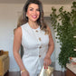 SLEEVELESS BUTTON-DETAIL BLAZER AND WIDE-LEG PANTS SET - WHITE