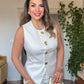 SLEEVELESS BUTTON-DETAIL BLAZER AND WIDE-LEG PANTS SET - WHITE