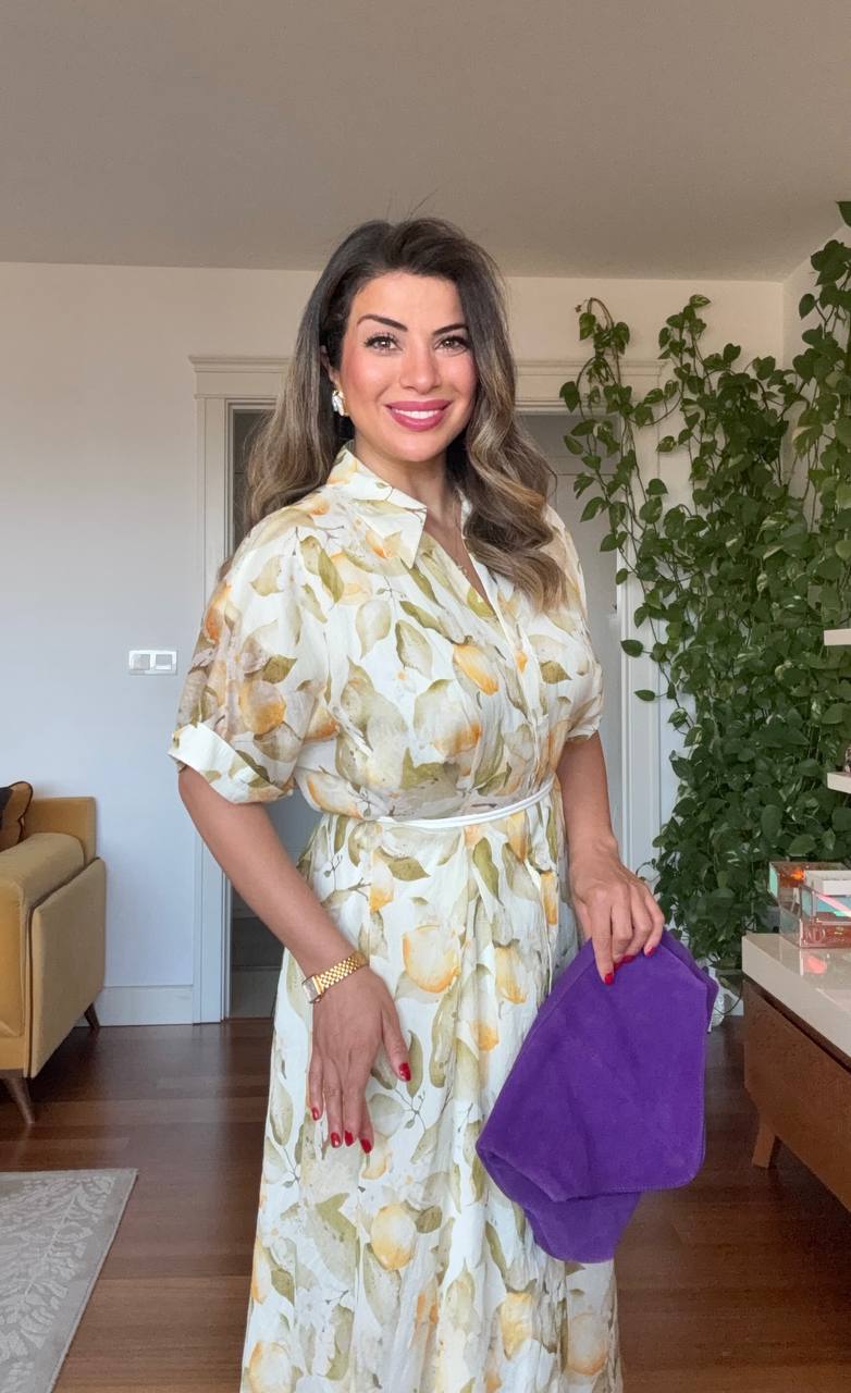 LEMON PRINT SHIRT COLLAR MAXI DRESS - YELLOW