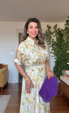 LEMON PRINT SHIRT COLLAR MAXI DRESS - YELLOW