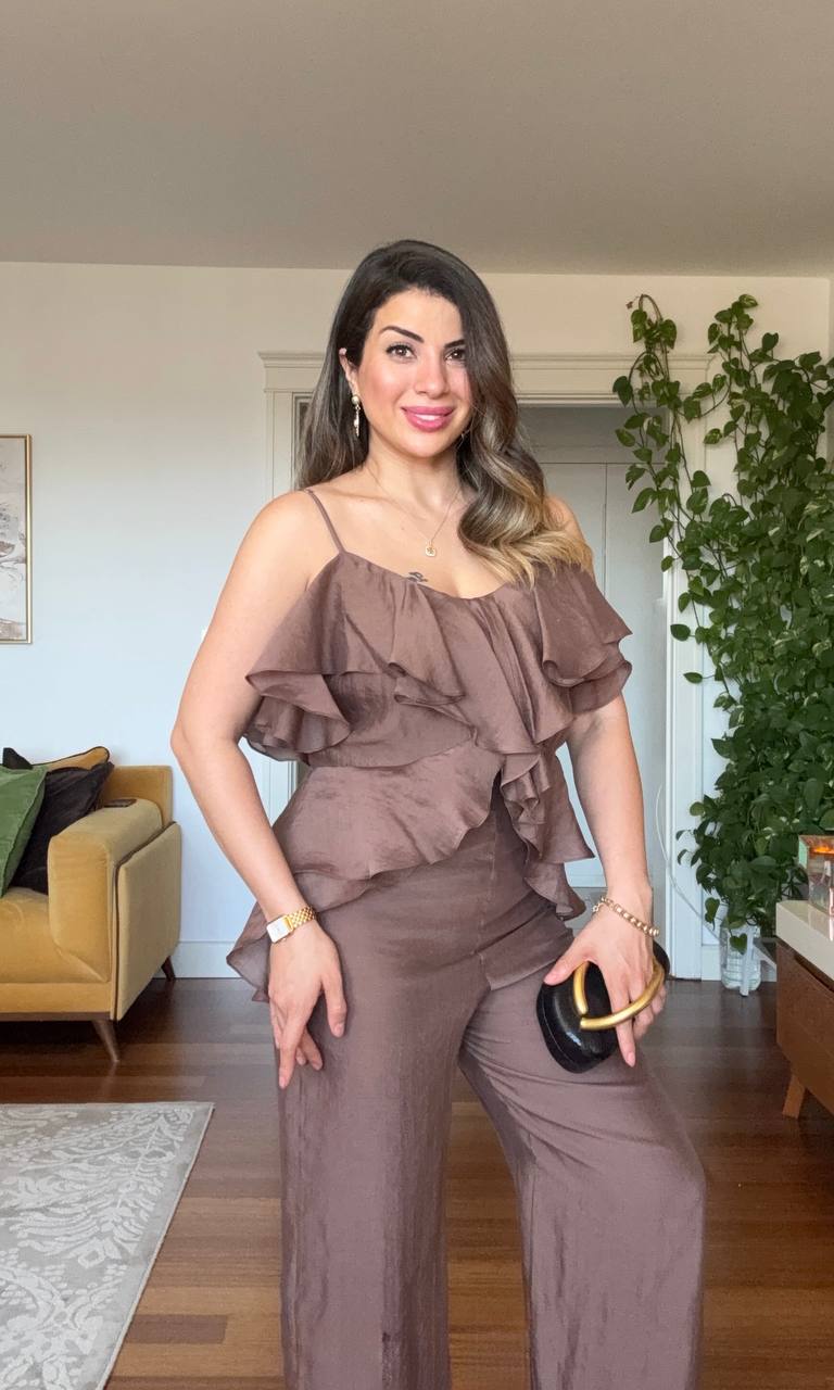STORM RUFFLE TWO-PIECE SET - COFFEE