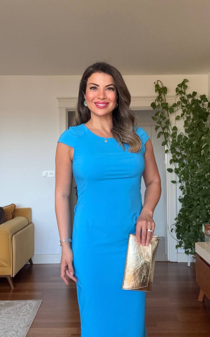 SHORT SLEEVE BODYCON MIDI DRESS – TURQUOISE