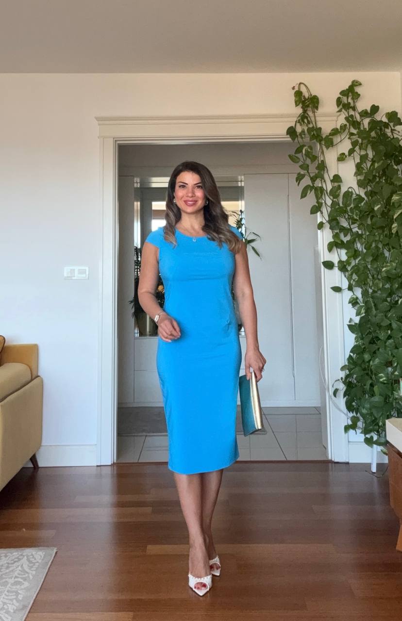SHORT SLEEVE BODYCON MIDI DRESS – TURQUOISE