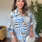 GEOMETRIC PRINT SHIRT DRESS - BLUE