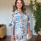 GEOMETRIC PRINT SHIRT DRESS - BLUE
